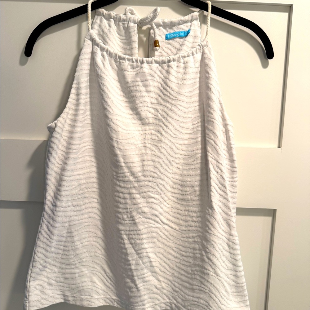 J. mcLaughlin white Maria halter top. white Jacard print size extra small.